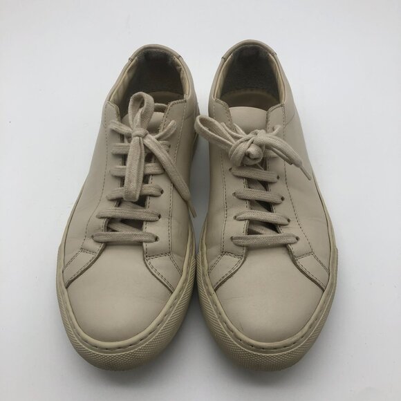 Woman By Common Projects Achilles Leather Sneakers EU 36 US 6 Beige Cream Low - Picture 12 of 14